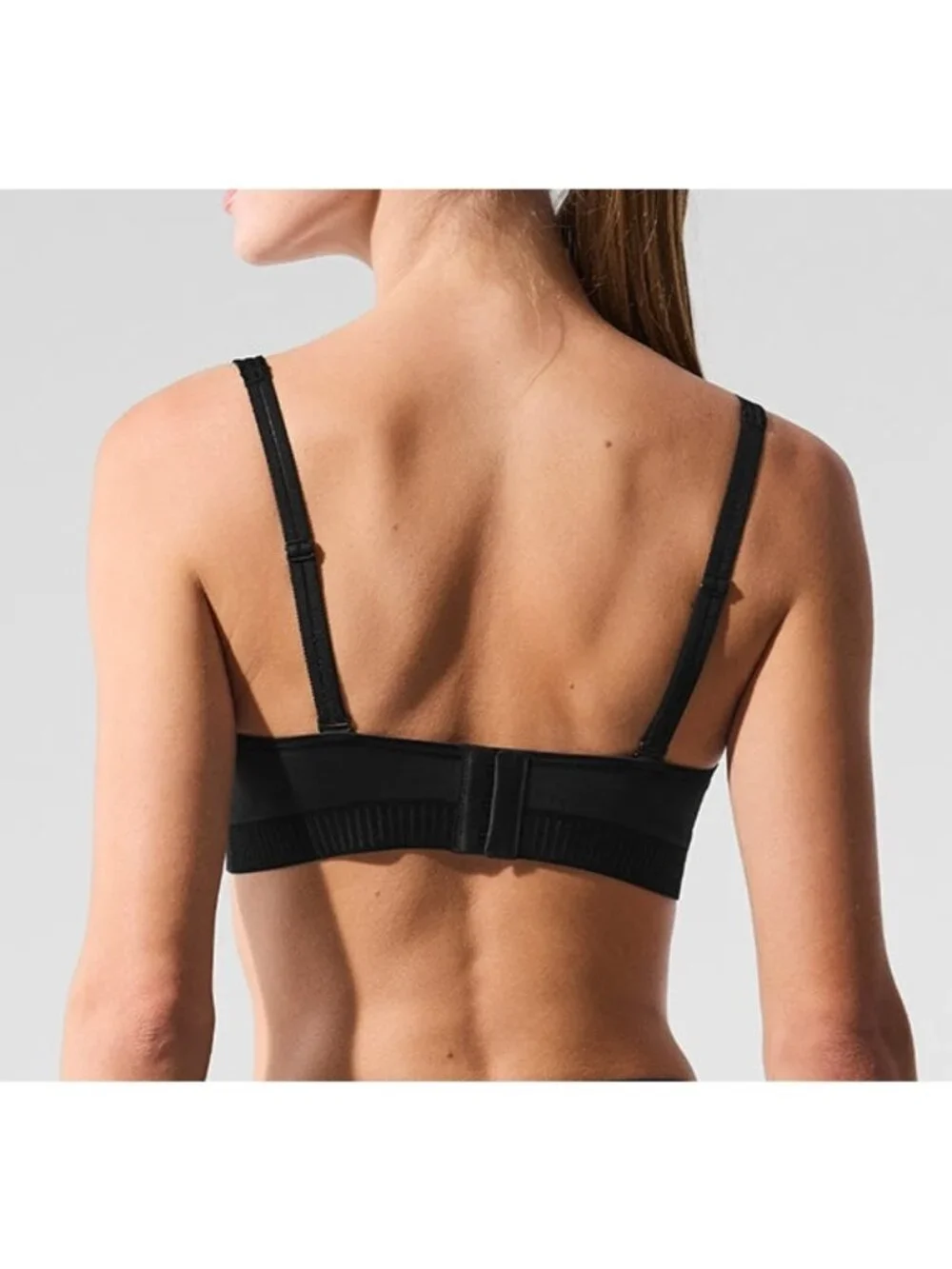 Alo Airlift Line Up Bra Black Padded Velvet Striped Sports Crop Top Bralette S